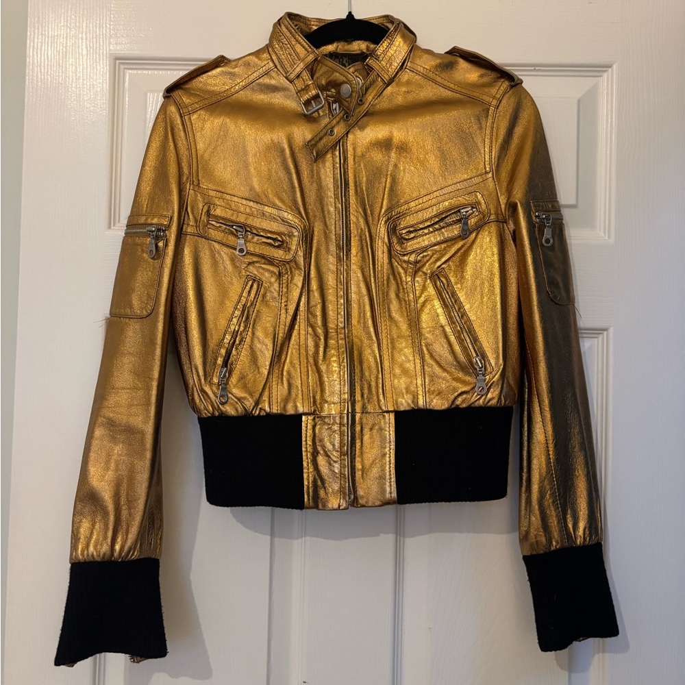 Kenna-T Gold Moto Women's Jacket with Black Accents